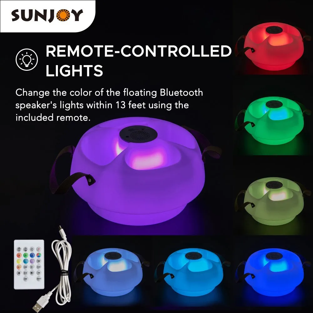SUNJOY Floating Drink Holder with Ip66 Waterproof Bluetooth Speaker, Portable Bluetooth 5.0 Pool Speaker with  RGB Light and Remote Controller